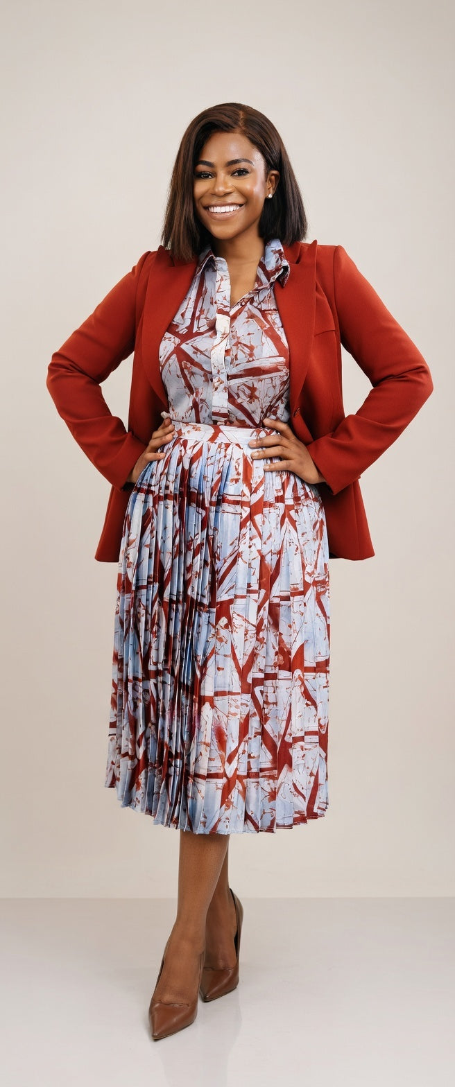 Silk& chiffon pleated skirt set